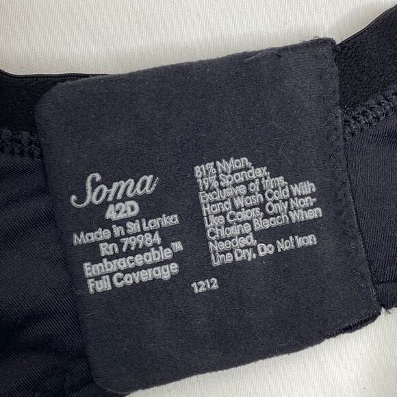 Soma Embraceable Full Coverage Black Bra 42D - Picture 4 of 5